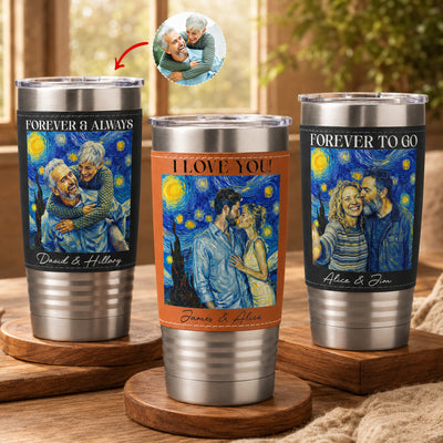 Couple Photo Van Gogh Art Forever & Always Anniversary Gift For Him, Her - Personalized 20oz Tumbler
