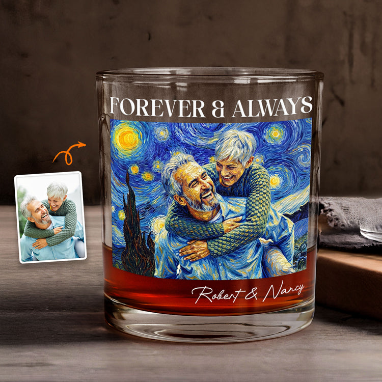 Couple-Photo-Van-Gogh-Art-Forever-&-Always-Personalized-Whiskey-Glass-1