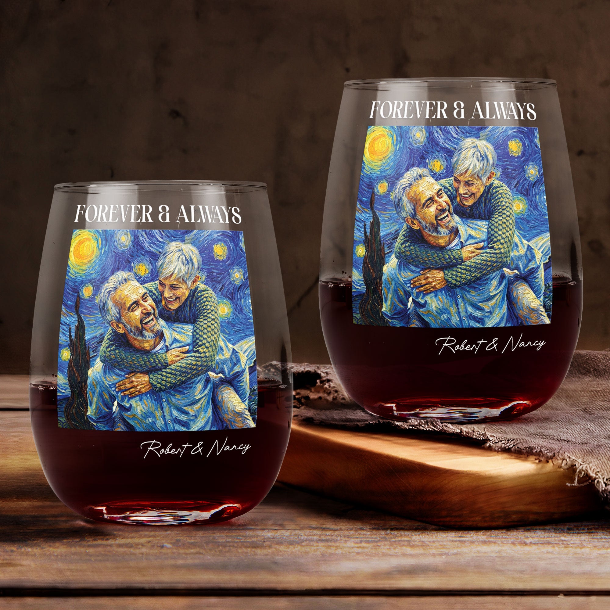 Couple-Photo-Van-Gogh-Art-Forever-&-Always-Personalized-Wine-Glass-3
