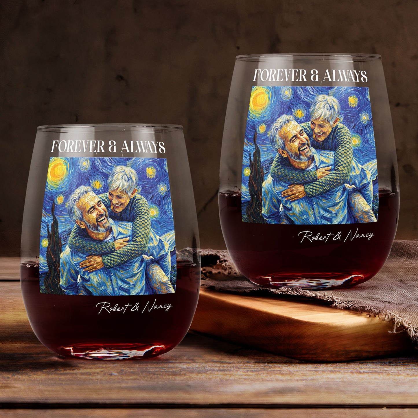 Couple-Photo-Van-Gogh-Art-Forever-&-Always-Personalized-Wine-Glass-3