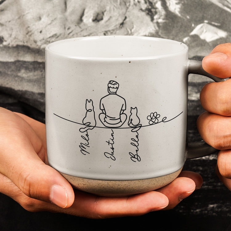 Couple-With-Pet,-Dog-Lovers,-Cat-Lovers-Line-Art-Style-Personalized-Mugs-3