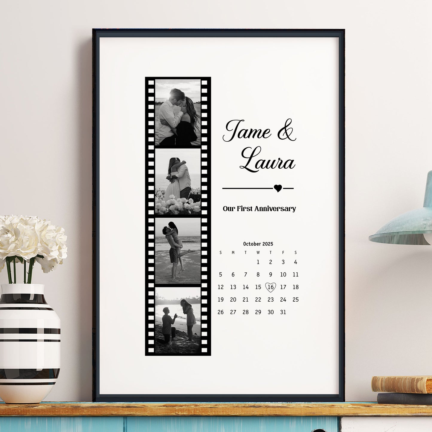 Couples Anniversary Gift Custom Photo Print With Special Date Calendar - Personalized Photo Poster