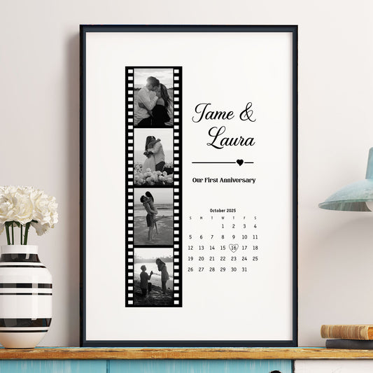 Couples Anniversary Gift Custom Photo Print With Special Date Calendar - Personalized Photo Poster