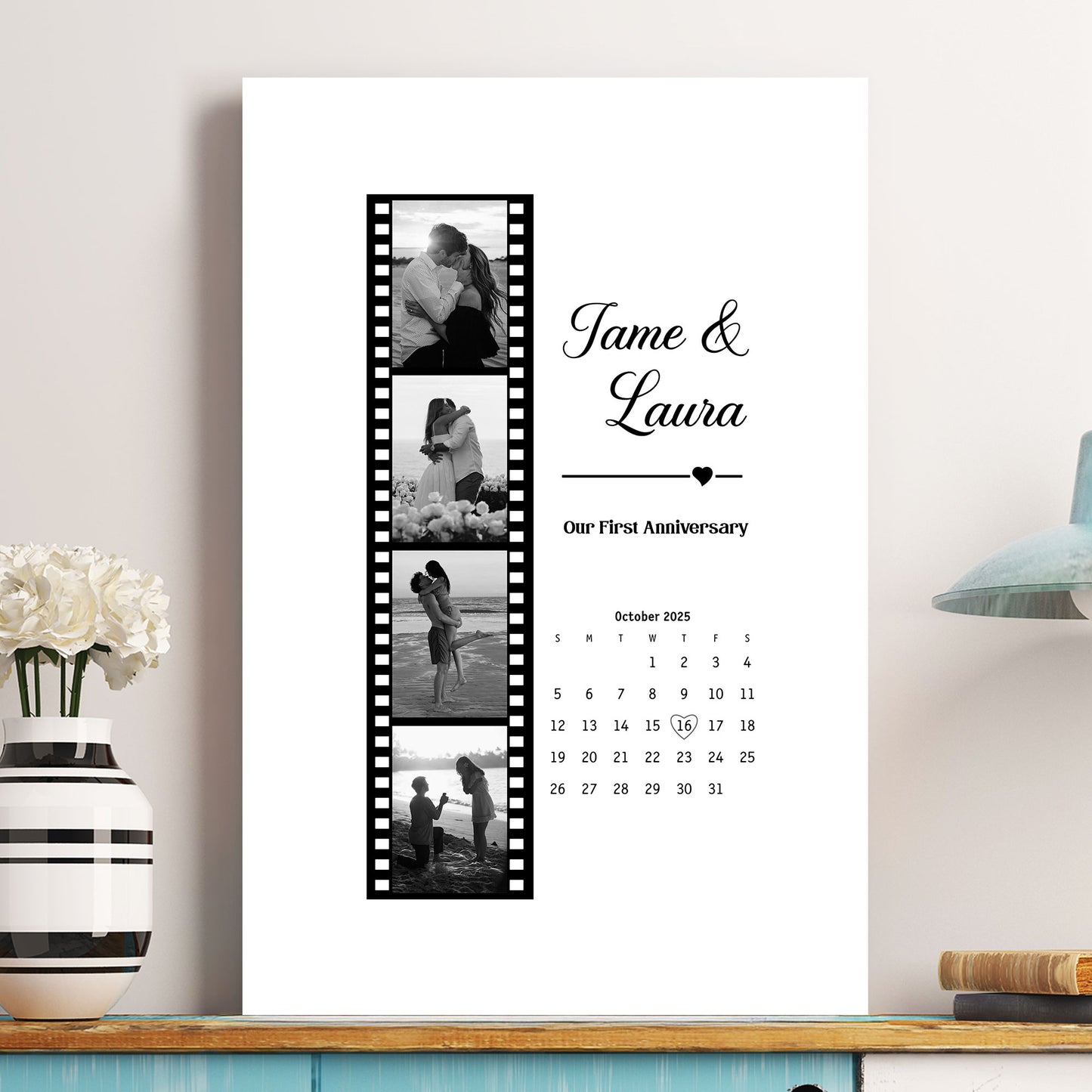Couples Anniversary Gift Custom Photo Print With Special Date Calendar - Personalized Photo Poster