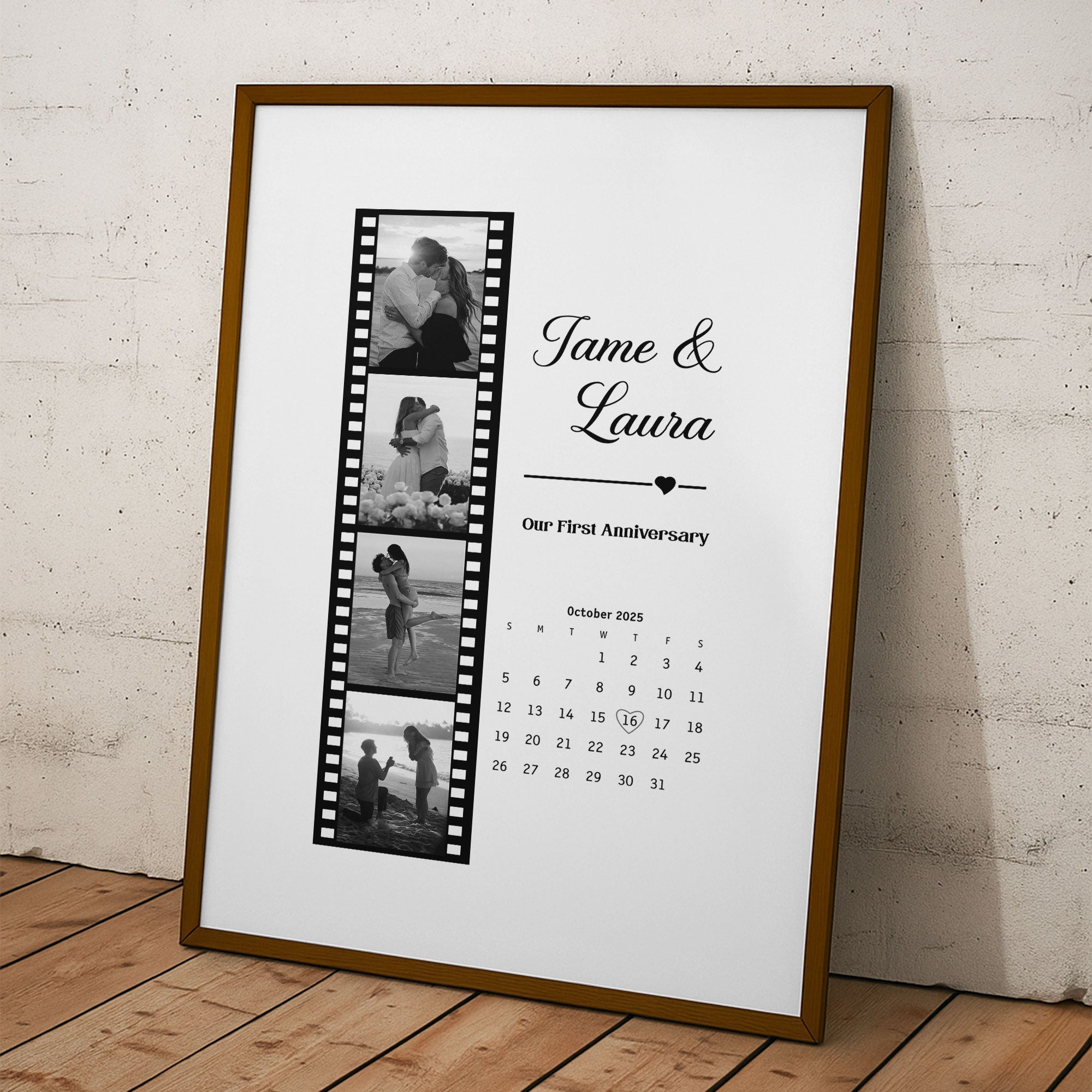 Couples Anniversary Gift Custom Photo Print With Special Date Calendar - Personalized Photo Poster