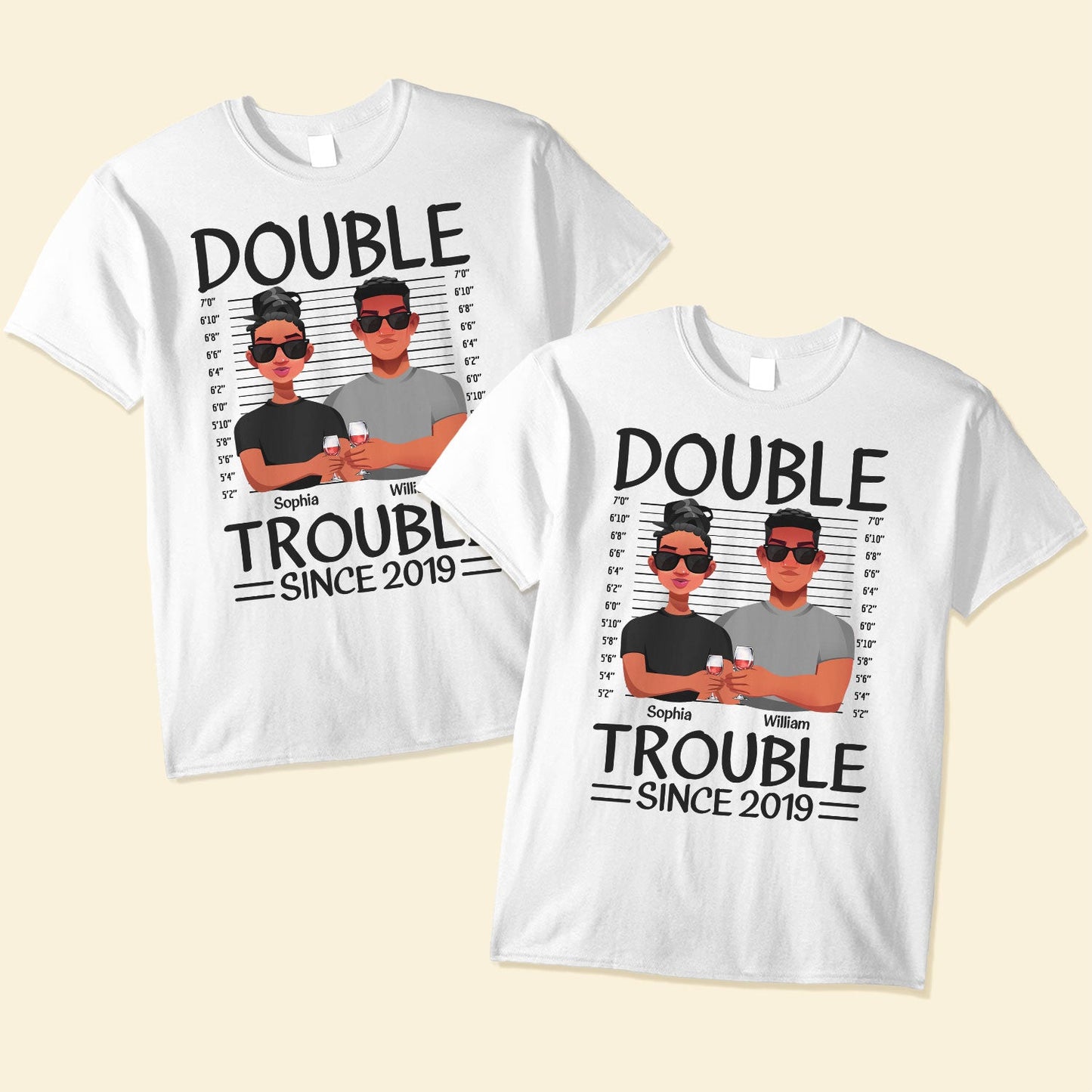 Couples Double Trouble Since - Personalized Matching Couple Shirts