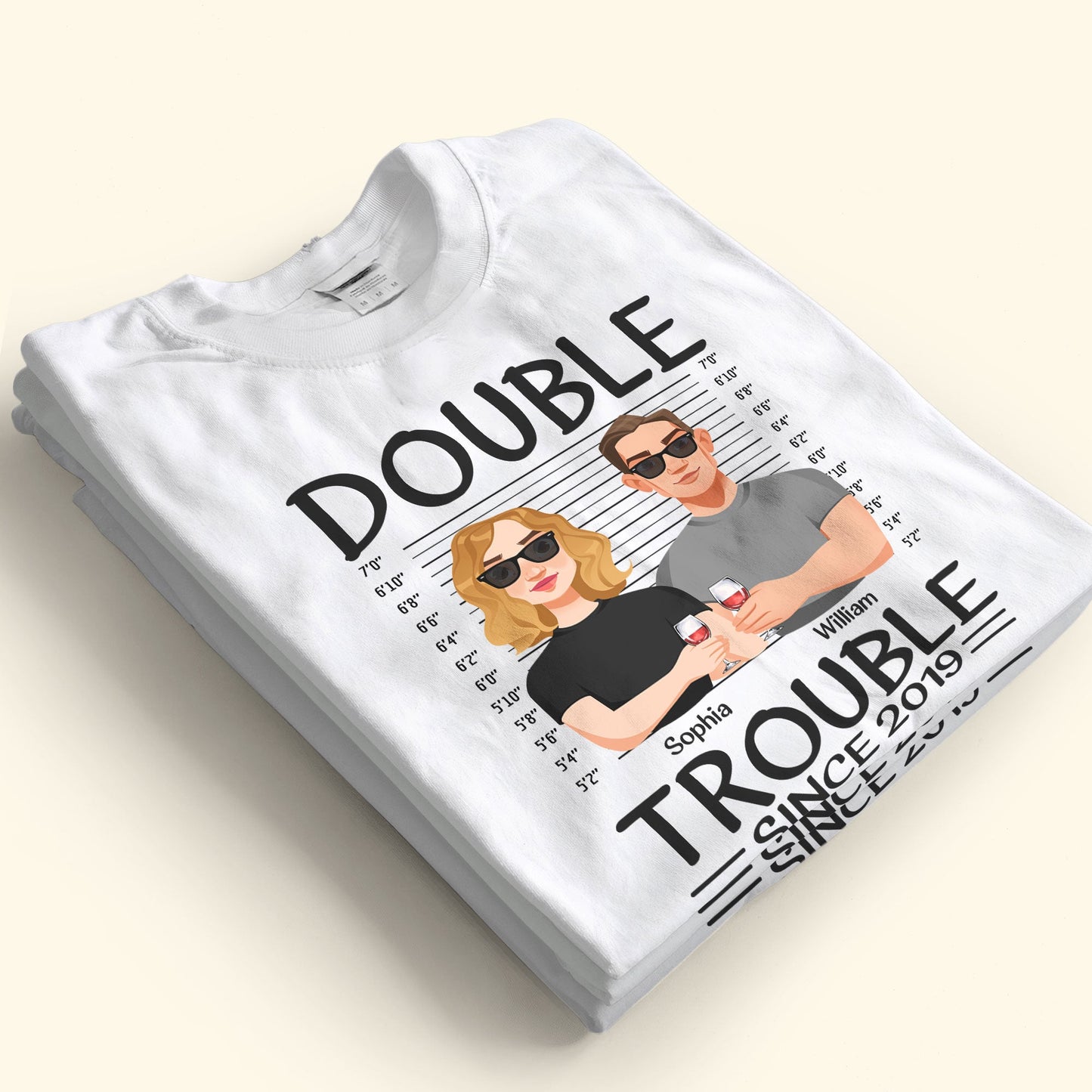 Couples Double Trouble Since - Personalized Matching Couple Shirts