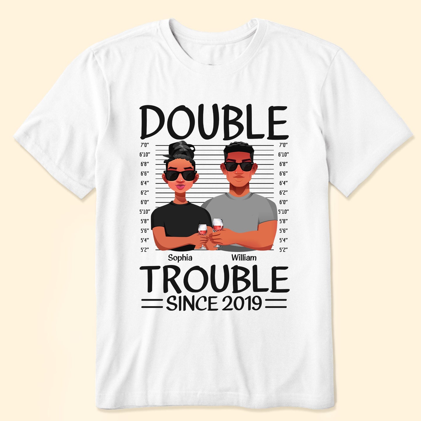 Couples Double Trouble Since - Personalized Matching Couple Shirts