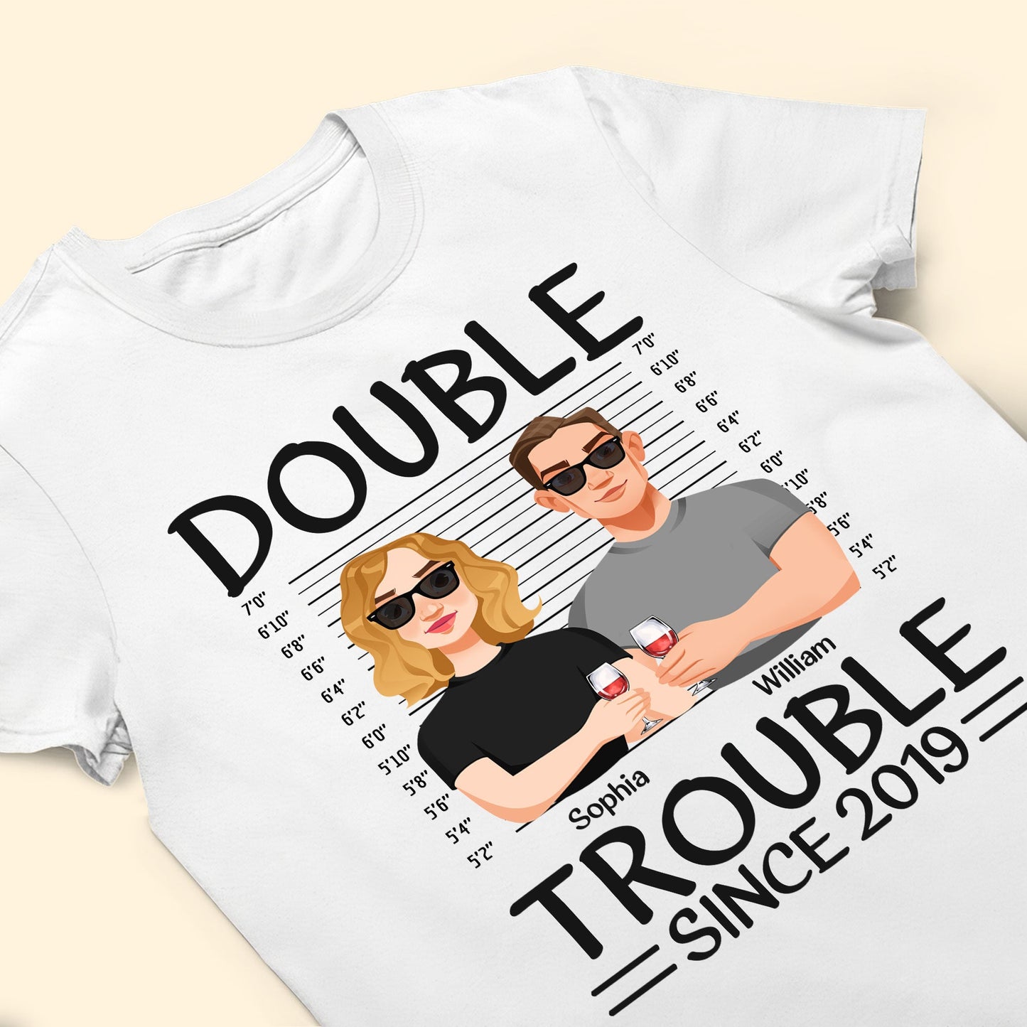 Couples Double Trouble Since - Personalized Matching Couple Shirts