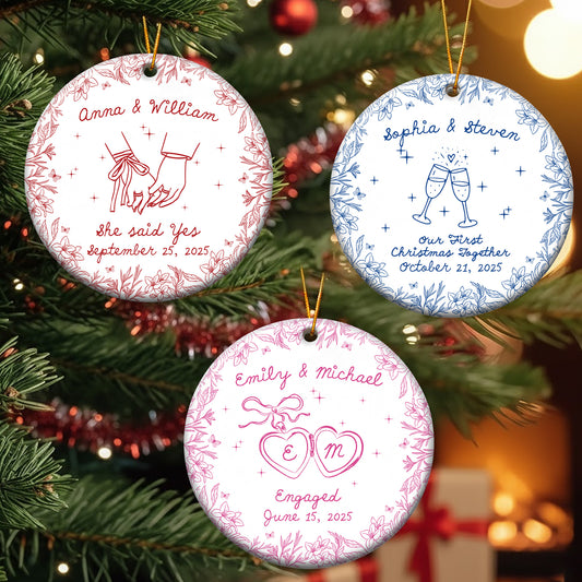 Couples First Christmas Married, Engaged Newlywed 1st Xmas Gift - Personalized Ceramic Ornament
