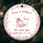 Couples First Christmas Married, Engaged Newlywed 1st Xmas Gift - Personalized Ceramic Ornament