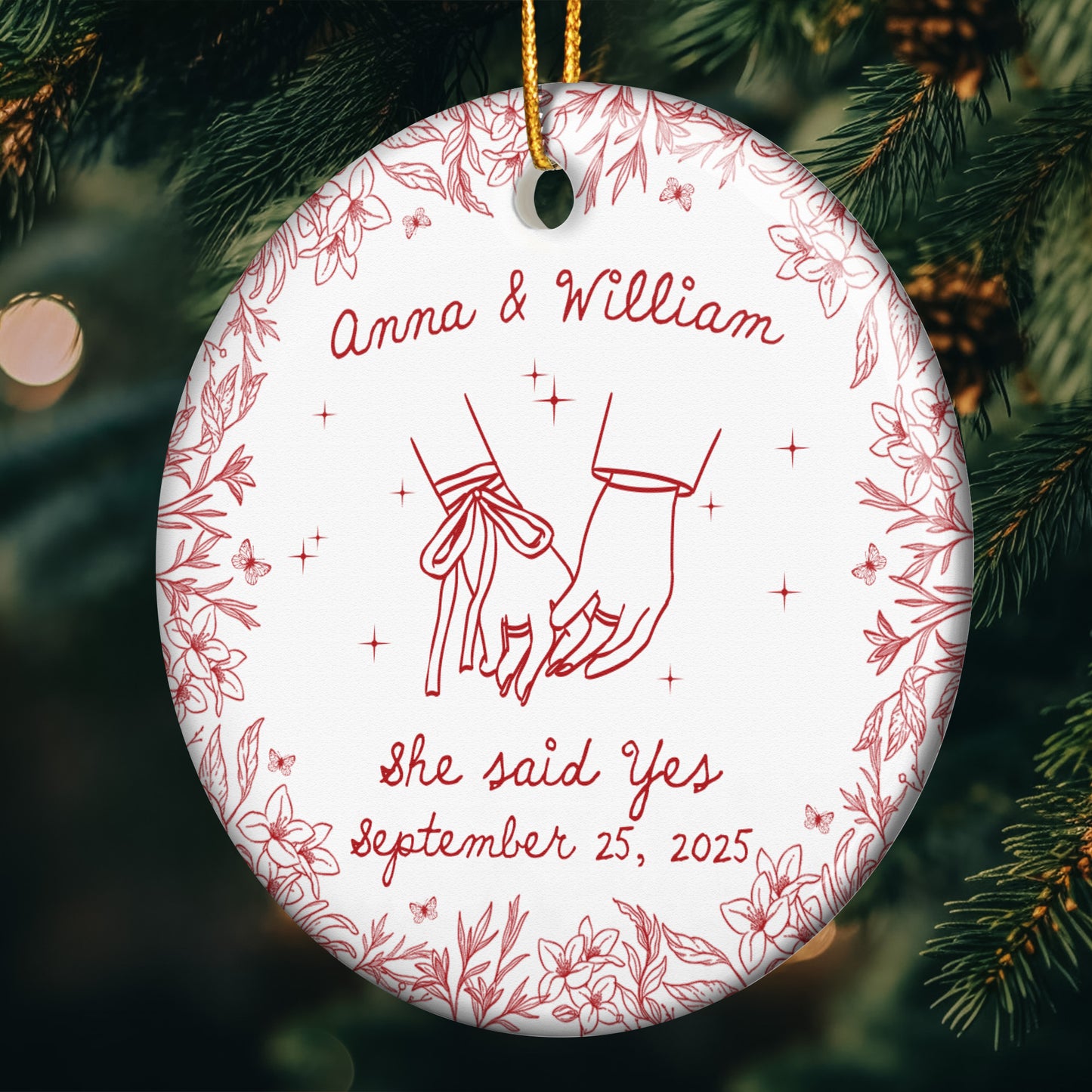 Couples First Christmas Married, Engaged Newlywed 1st Xmas Gift - Personalized Ceramic Ornament