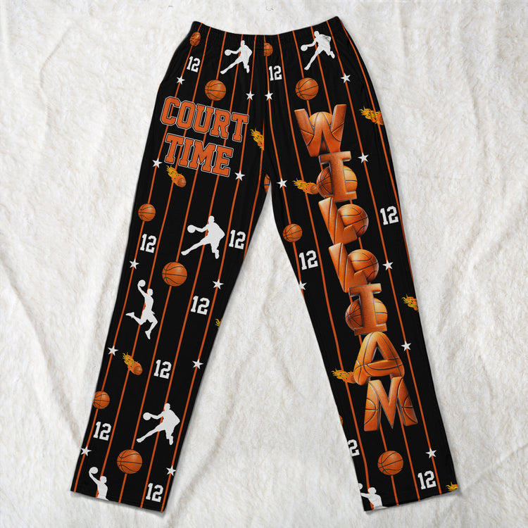 Court-Time-Basketball-Pants-Custom-Name-For-Boy,-Girl,-Family-Personalized-Lounge-Pants-3
