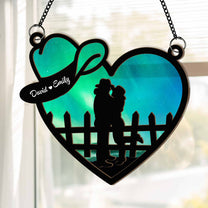 Cowboy And Cowgirl In Love - Personalized Window Hanging Suncatcher Ornament