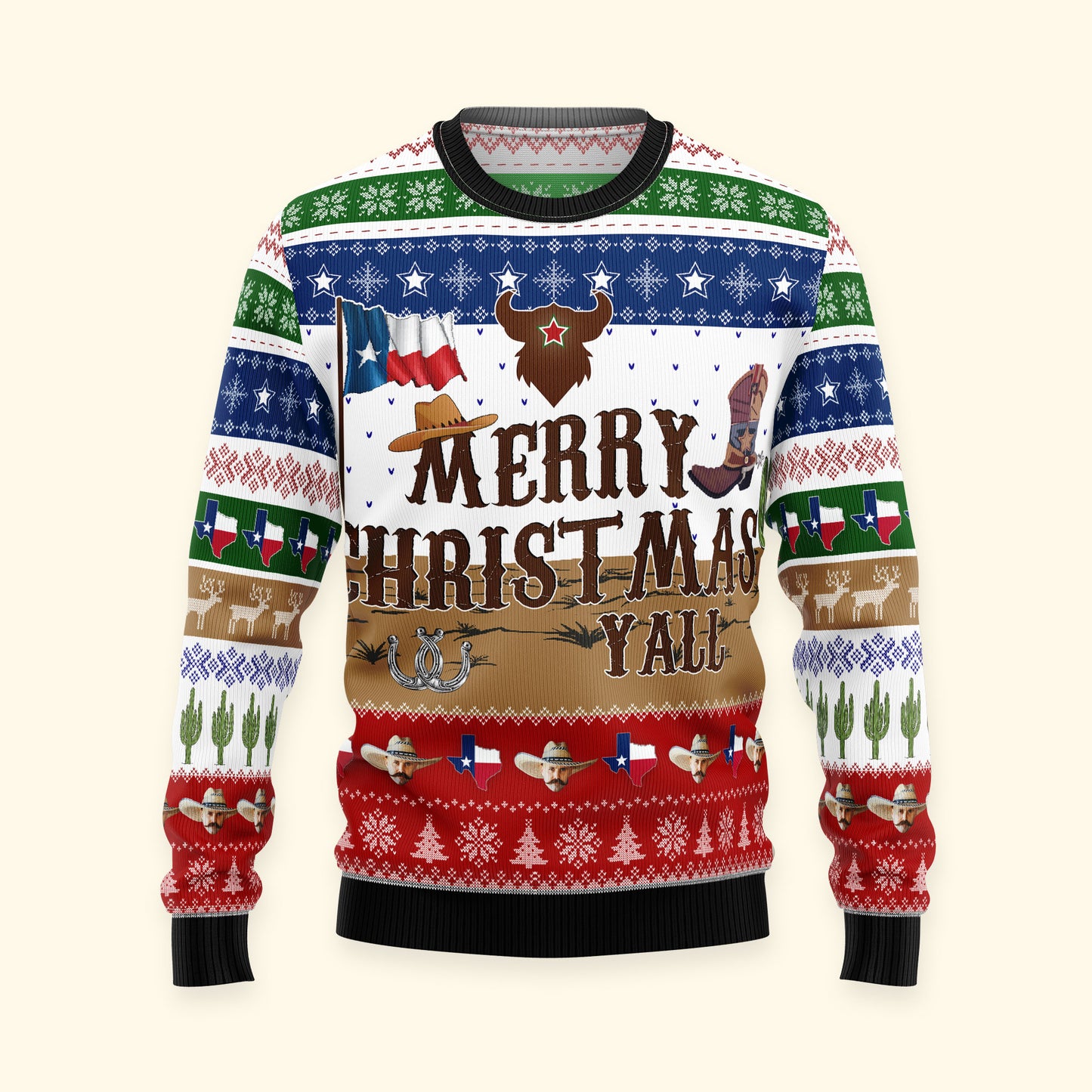 Cowboy Merry Christmas Y'All Texas Nation - Ugly Sweater