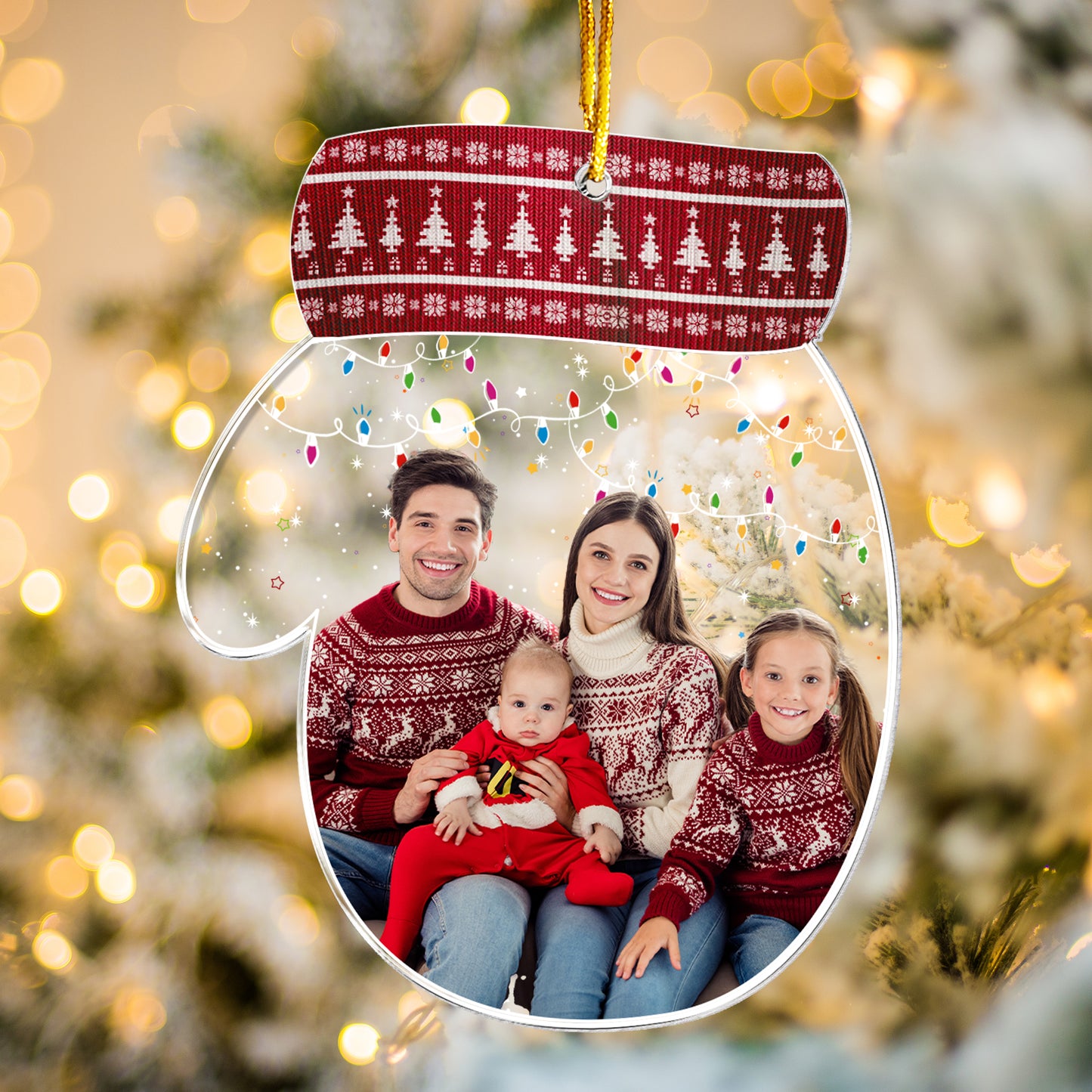 Cozy Glove Family Keepsake - Personalized Acrylic Photo Ornament