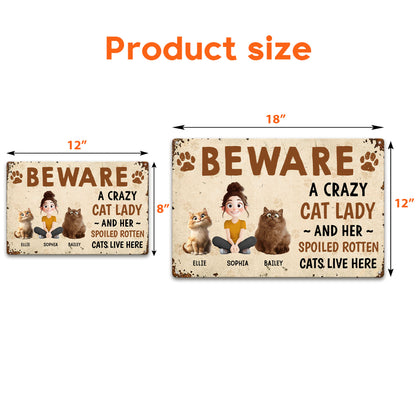 Crazy Cat Lady And Her Cats - Personalized Metal Sign