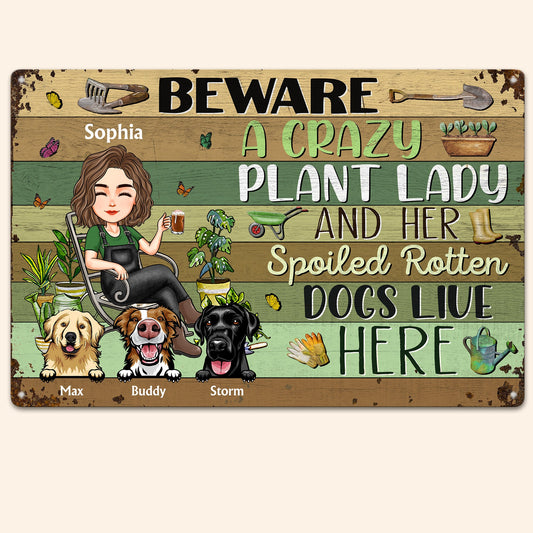 Crazy Plant Lady Lives Here - Personalized Metal Sign