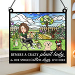 Crazy Plant Lady & Her Dogs - Personalized Window Hanging Suncatcher Ornament