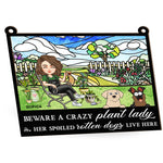 Crazy Plant Lady & Her Dogs - Personalized Window Hanging Suncatcher Ornament