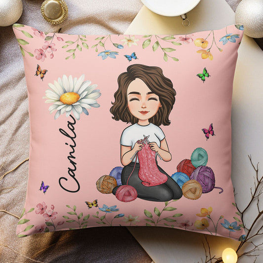 Crochet Knitting Lover, Birth Flower - Personalized Pillow (Insert Included)