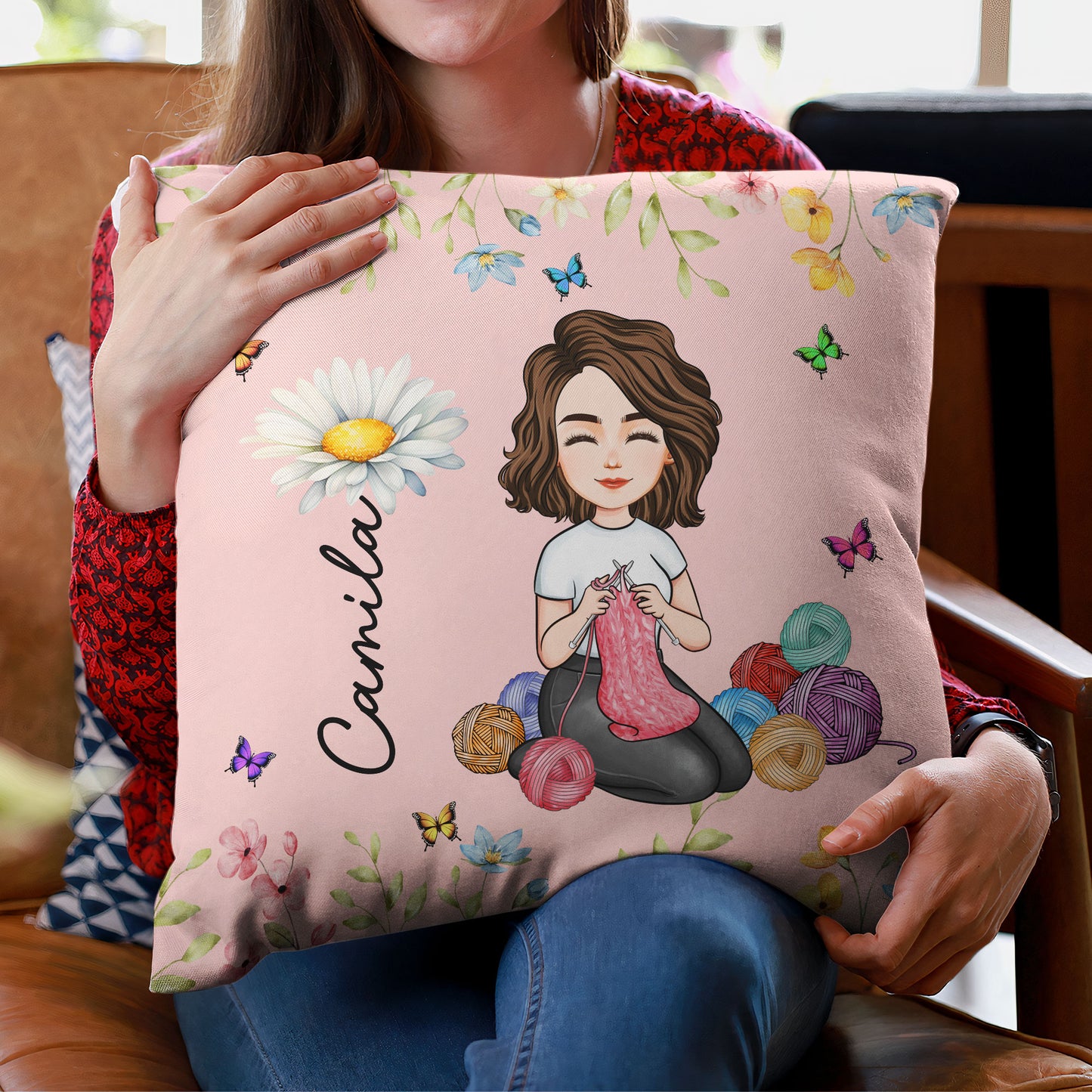 Crochet Knitting Lover, Birth Flower - Personalized Pillow (Insert Included)