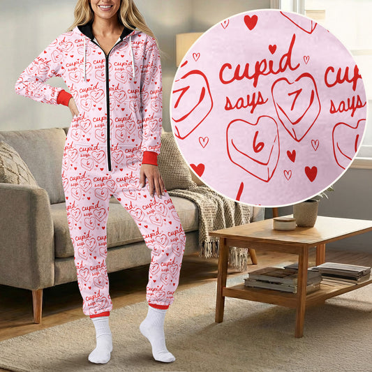 Cupid Says 67 - Trend Genz Genx Slang Couples Six Seven - Personalized Hooded Jumpsuit