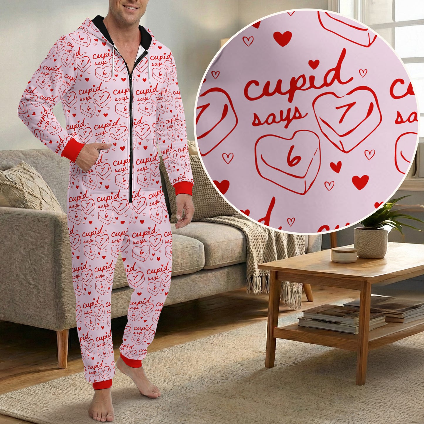 Cupid Says 67 - Trend Genz Genx Slang Couples Six Seven - Personalized Hooded Jumpsuit