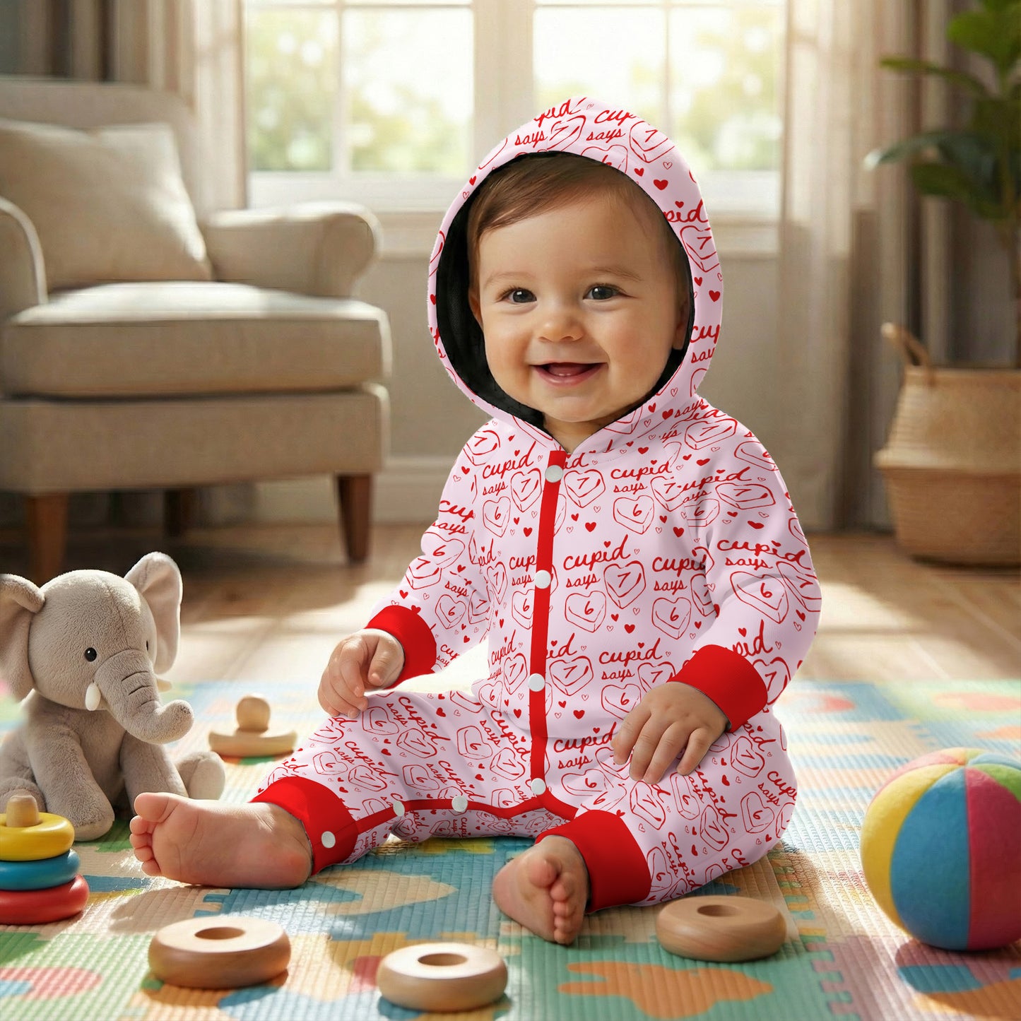 Cupid Says 67 - Trend Genz Genx Slang Couples Six Seven - Personalized Hooded Jumpsuit