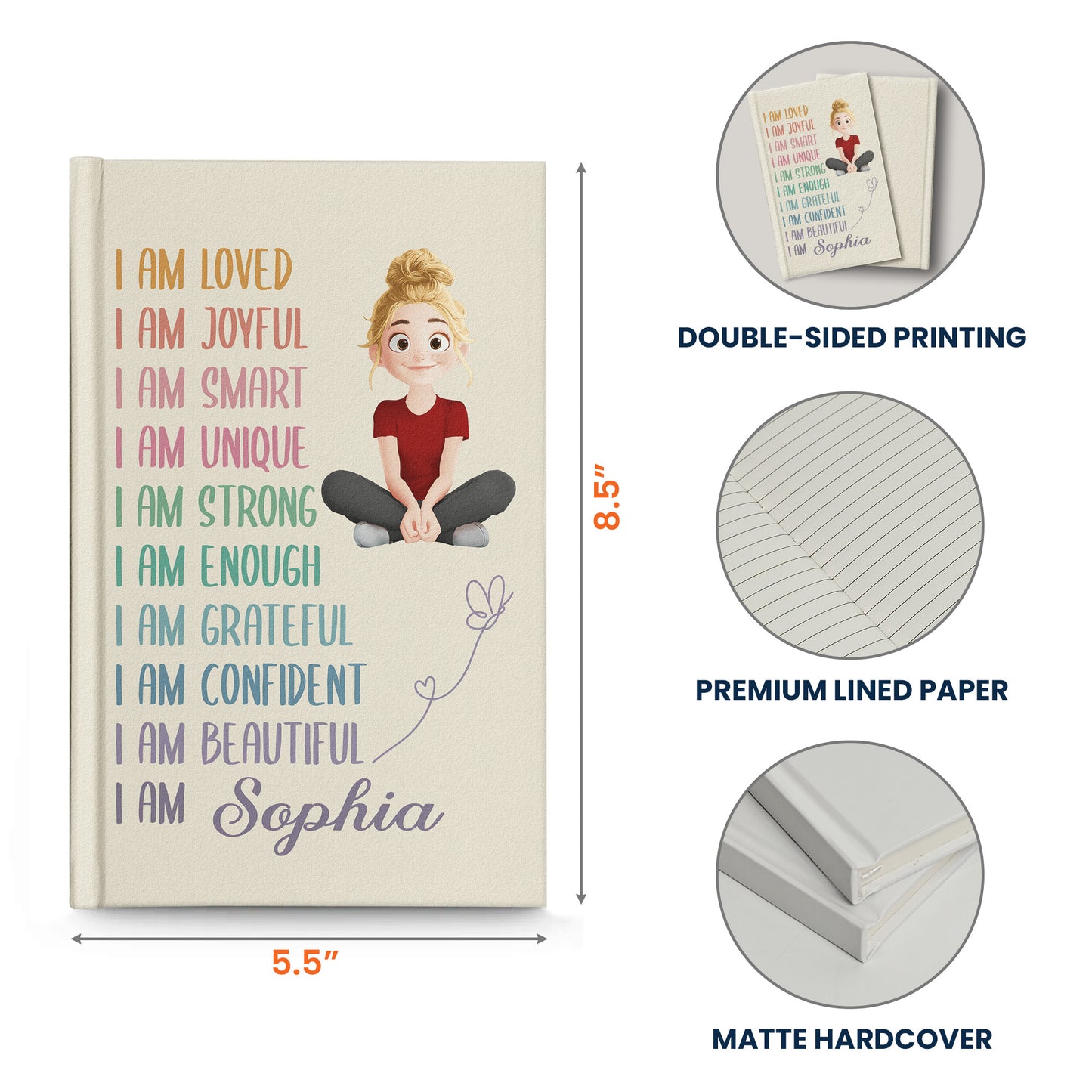 Custom Affirmations For Girl - Personalized Hardcover Journal