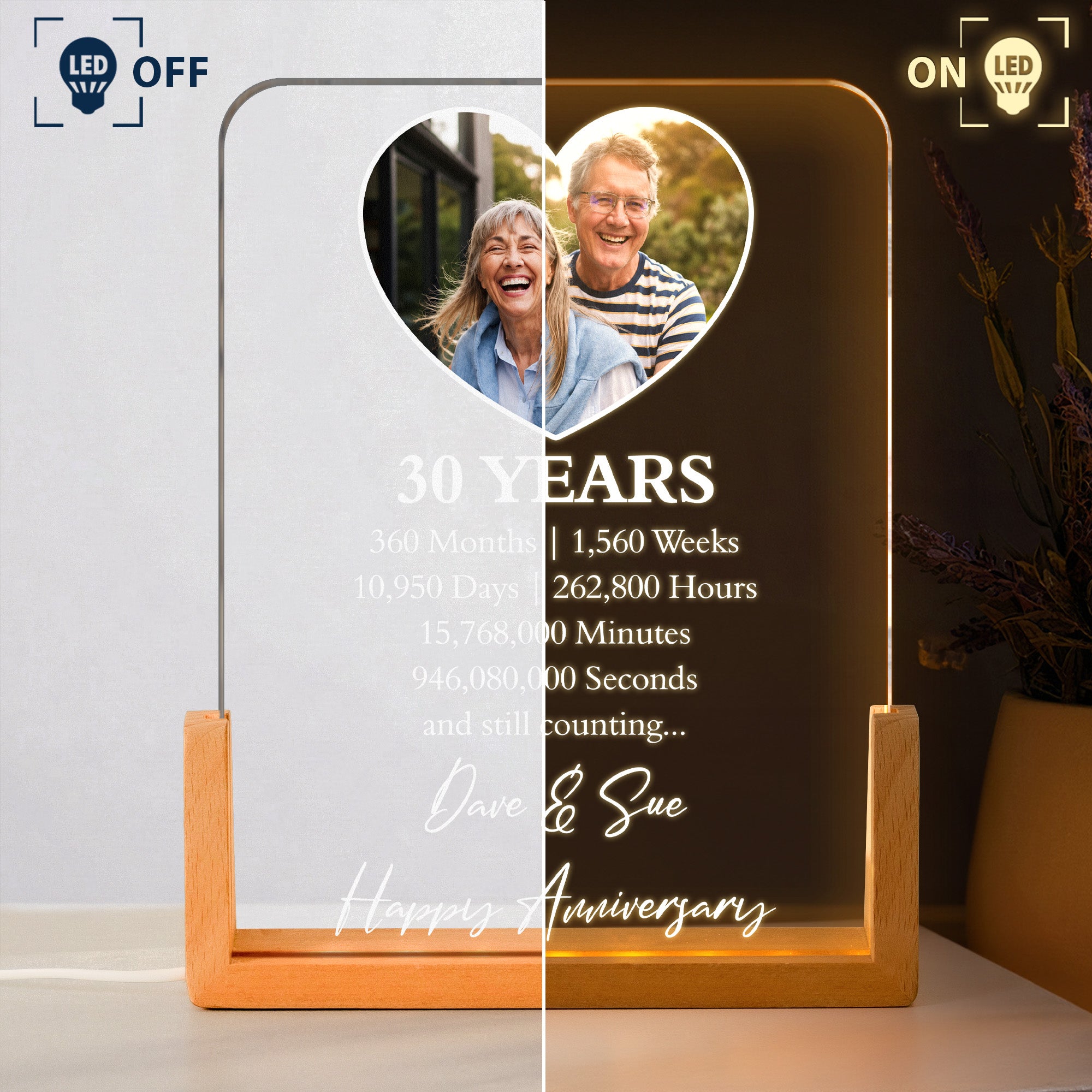 Custom Anniversary Counting Time, Custom Year For Couples, Him, Her, Parents - Personalized Night Light