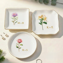Custom Anniversary Month Flower Gift For Couples - Personalized Jewelry Dish