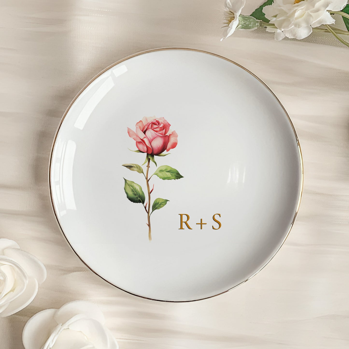 Custom Anniversary Month Flower Gift For Couples - Personalized Jewelry Dish