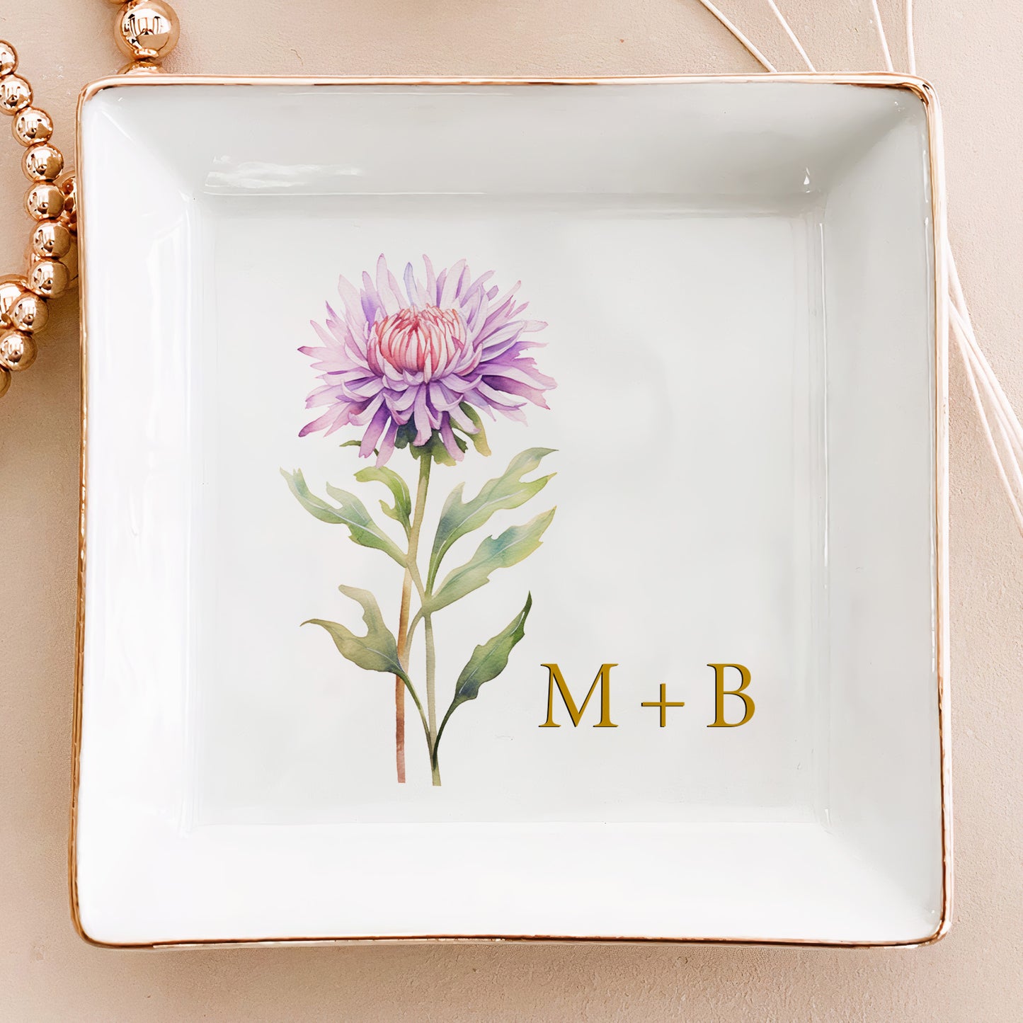 Custom Anniversary Month Flower Gift For Couples - Personalized Jewelry Dish