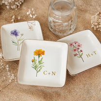 Custom Anniversary Month Flower Gift For Couples - Personalized Jewelry Dish