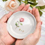 Custom Anniversary Month Flower Gift For Couples - Personalized Jewelry Dish