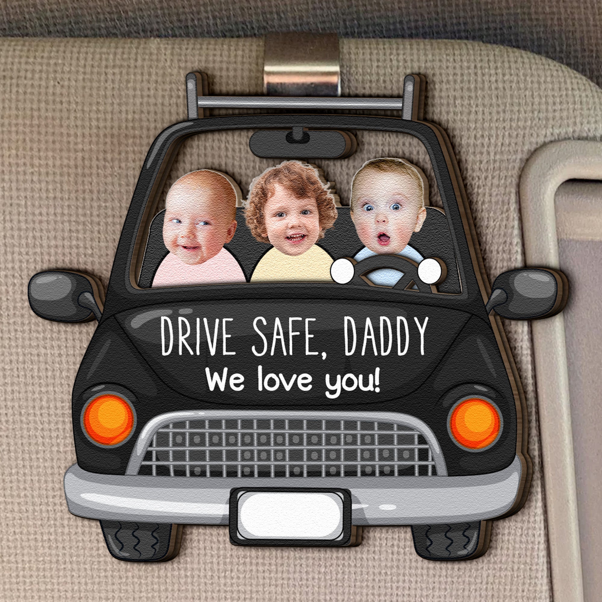 Custom Babies Face Drive Safe Daddy - Personalized Wooden Photo Car Visor Clip