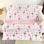 Custom Baby And Mom Name Birthday Flower - Personalized Blanket