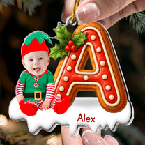 Custom Baby Face Elf Gingerbread Alphabet - Personalized Acrylic Photo Ornament