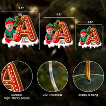 Custom Baby Face Elf Gingerbread Alphabet - Personalized Acrylic Photo Ornament