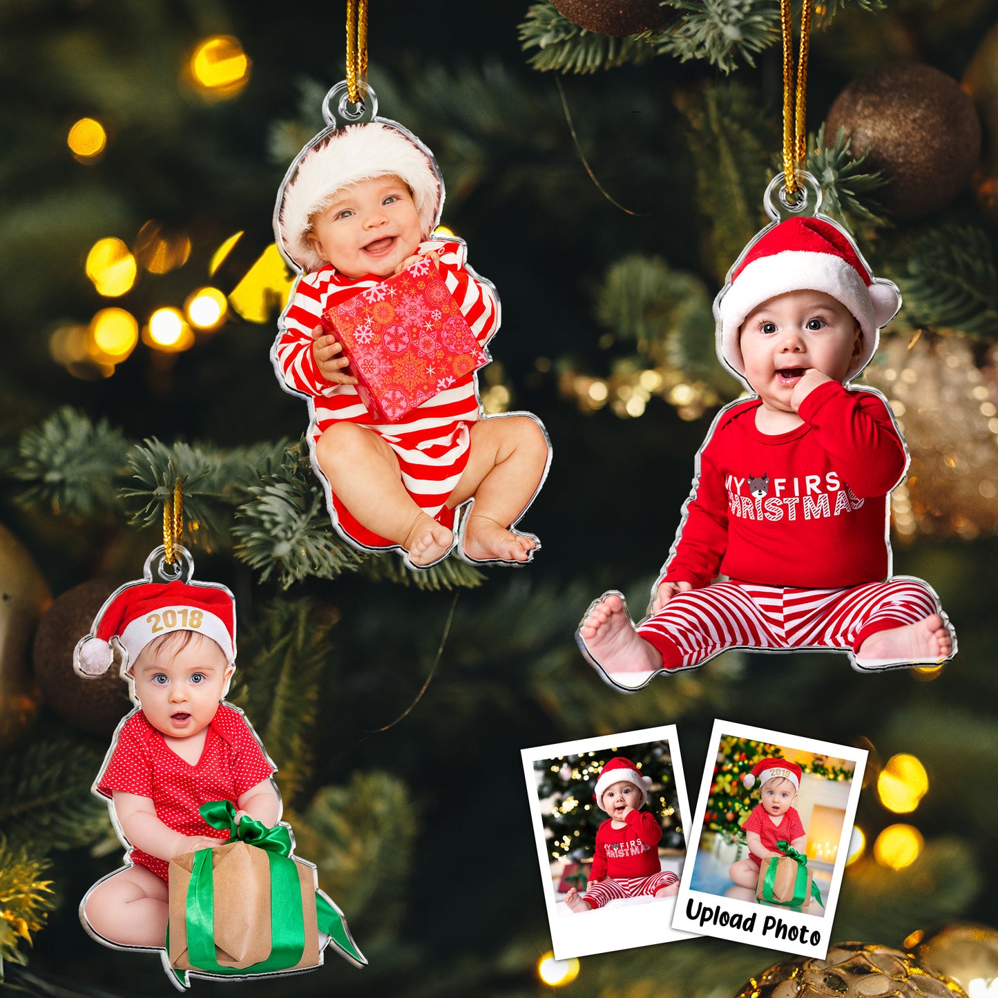 Custom Baby Kid Photo Christmas Keepsake - Personalized Acrylic Photo Ornament