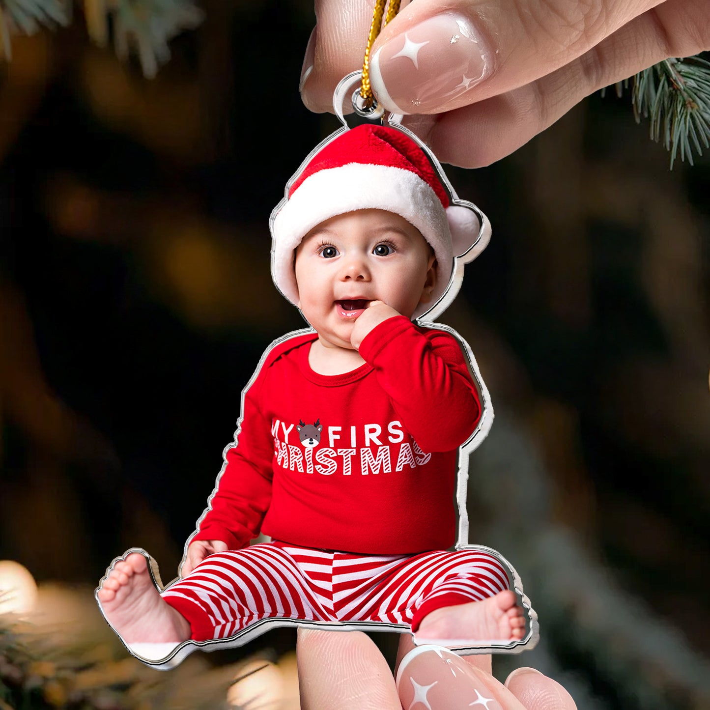 Custom Baby Kid Photo Christmas Keepsake - Personalized Acrylic Photo Ornament