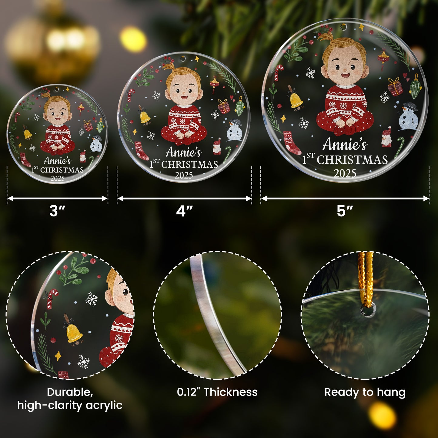 Custom Baby's First Christmas Ornament - Personalized Acrylic Ornament