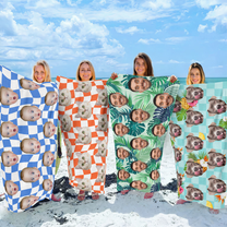 Custom Beach Towel With Face For Friends, Family - Personalized Photo Beach Towel