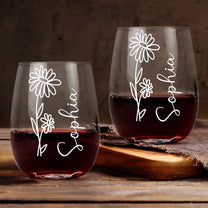 Custom Beautiful Flowers - Personalized Stemless Wine Glass