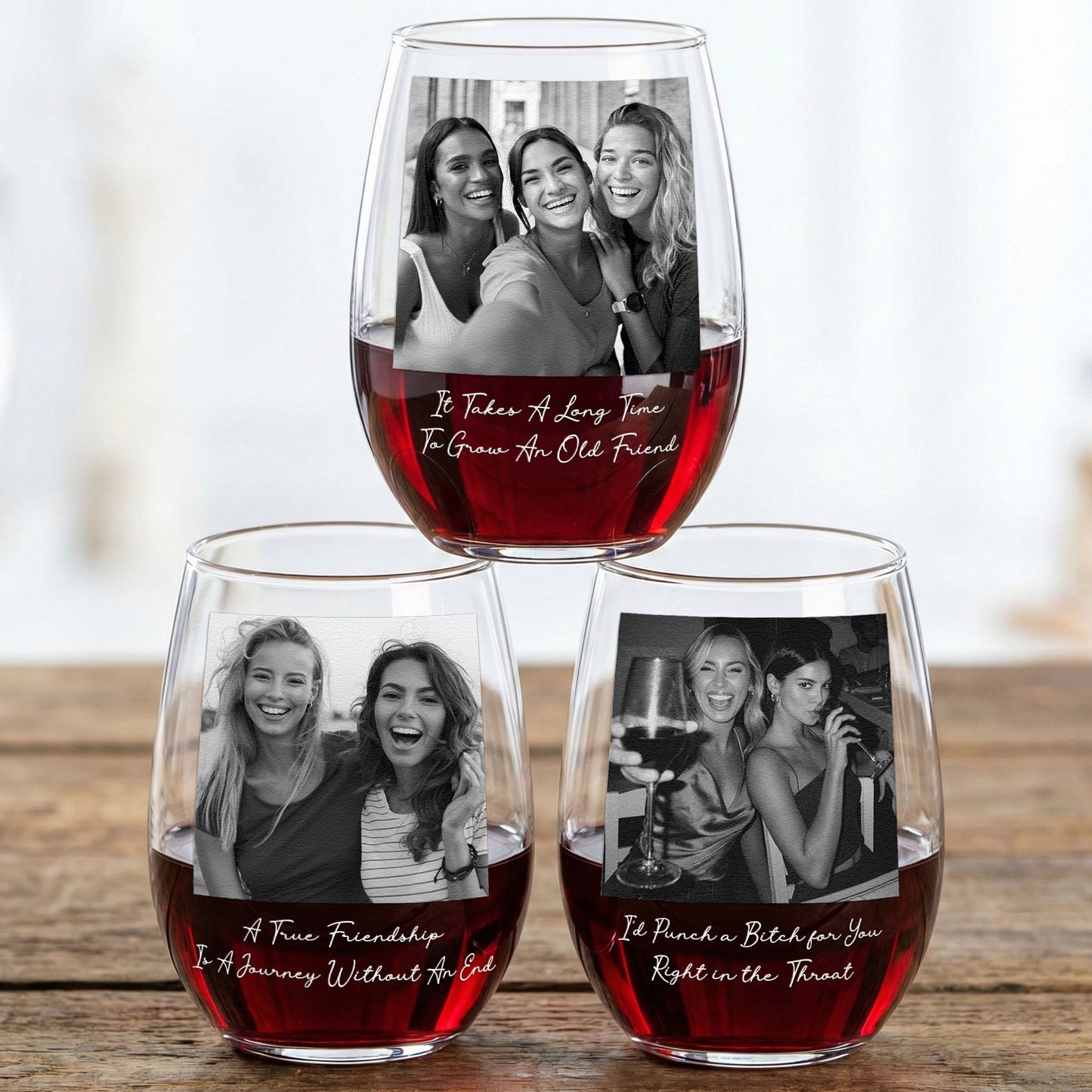 Custom Bestie Photo For Best Friend, Friendship Thank You Gifts - Personalized Photo Stemless Wine Glass