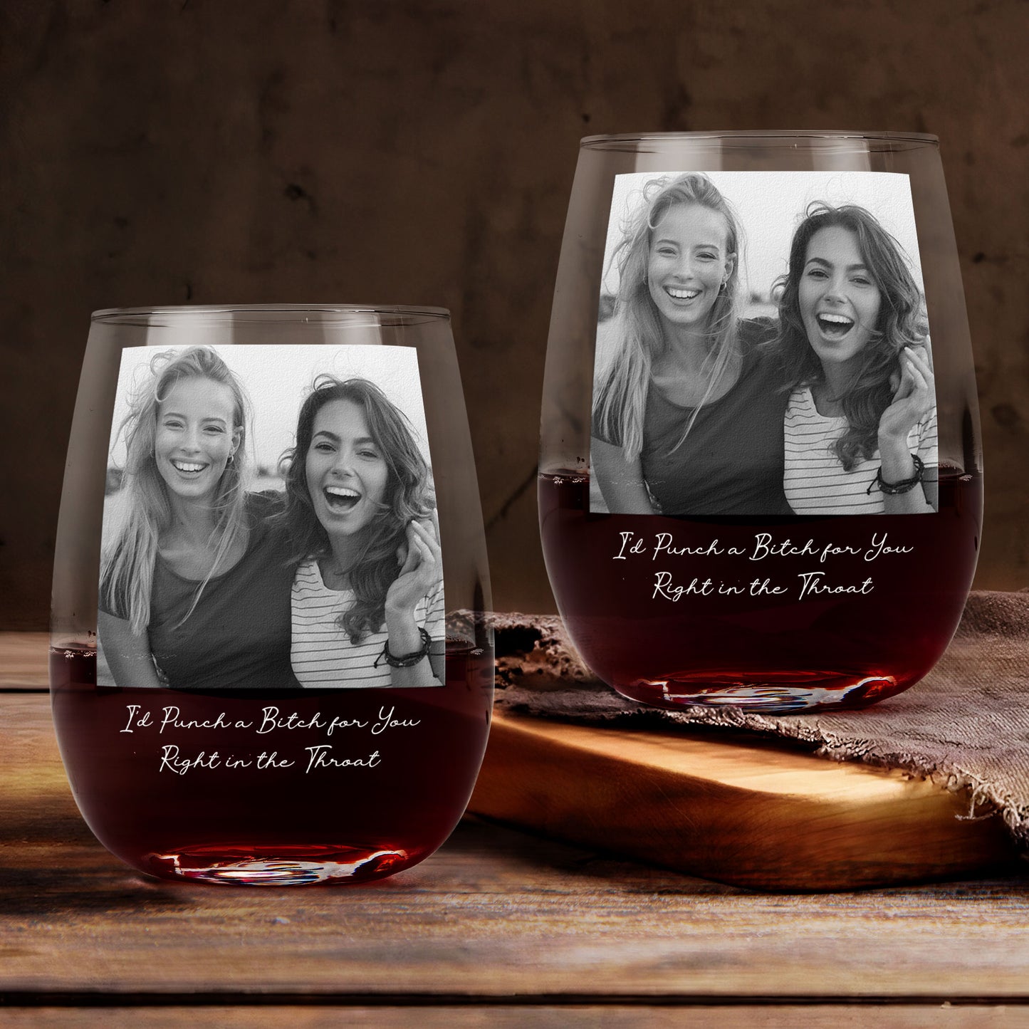 Custom Bestie Photo For Best Friend, Friendship Thank You Gifts - Personalized Photo Stemless Wine Glass