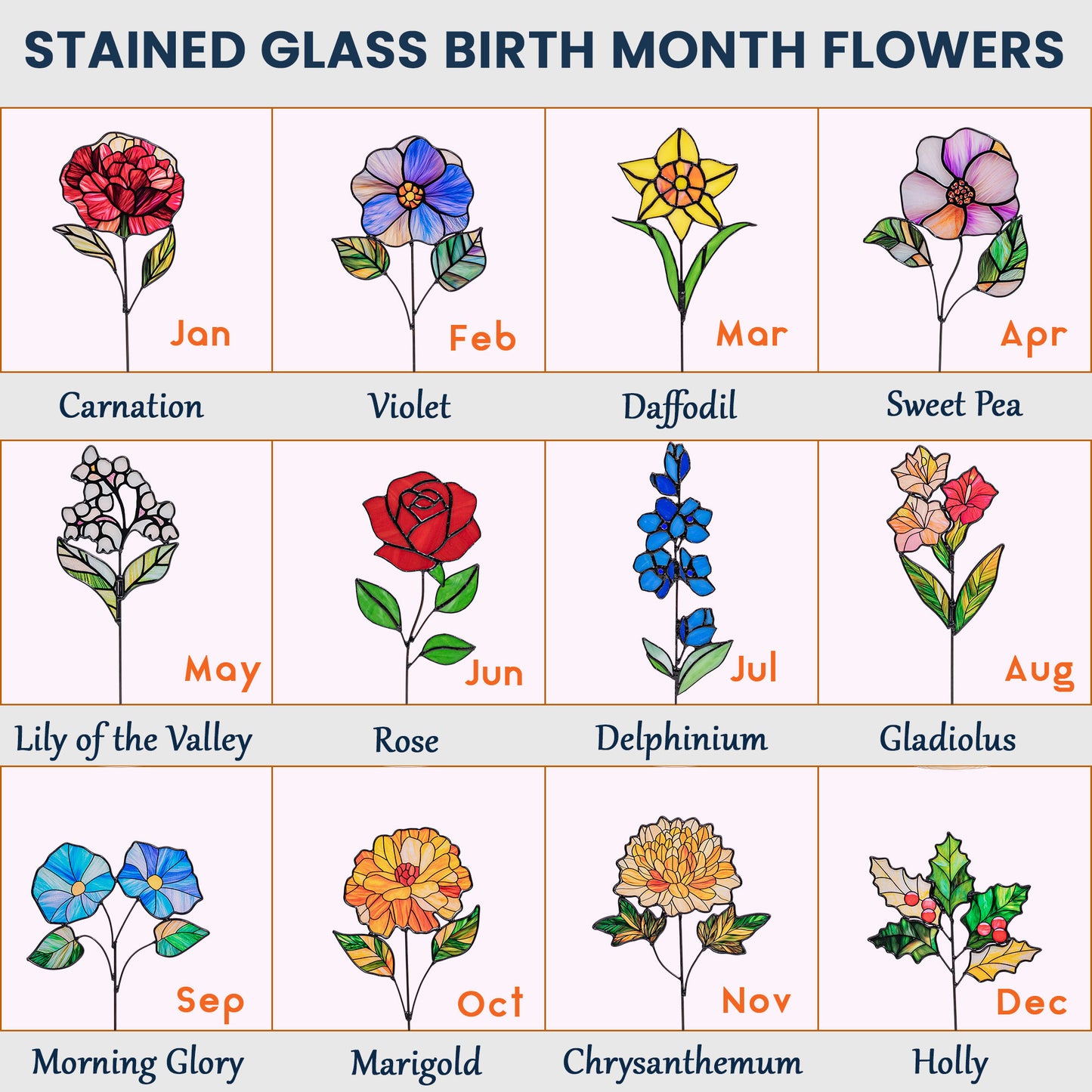Custom Birth Flower - Custom Stained Glass Birth Flower Suncatcher