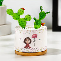 Custom Birth Flower For Friends, Daughter, Granddaughter - Personalized Plant Pot With Glass Succulents