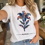 Custom Birth Flower For Her Leopart Printed Denim Birth Flower - Personalized Shirt